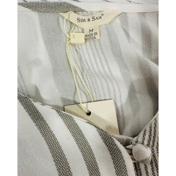 Stripe & Stare Womens Button Front Striped Tie Hem Top Size Medium Nautical - Picture 7 of 13